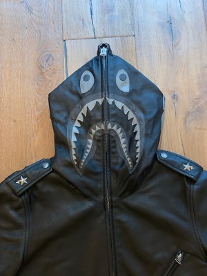 A Bathing Ape BAPE Sheepskin Leather Shark Riders Jacket OG L | eBay