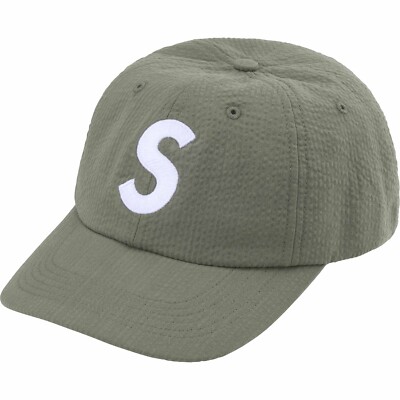 Supreme Seersucker S Logo 6-Panel Hat Cap - Olive Green - SS24 New