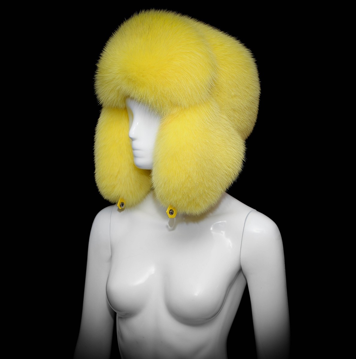 Genuine Yellow Arctic Shadow Fox Fur Ladies Handmade Aviator
