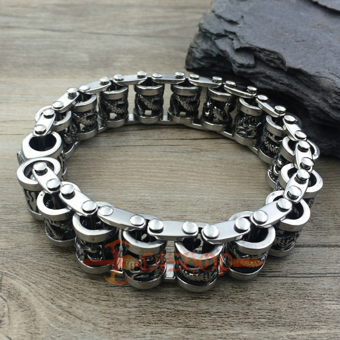 Men's Heavy 316L Stainless Steel Chinese Dragon Chain Bracelet
