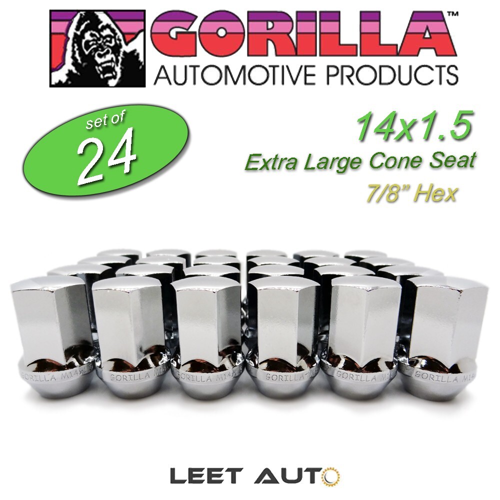 24pc.) Gorilla Lug Nuts, Factory Style Bulge, 14x1.5, Chrome, 7/8