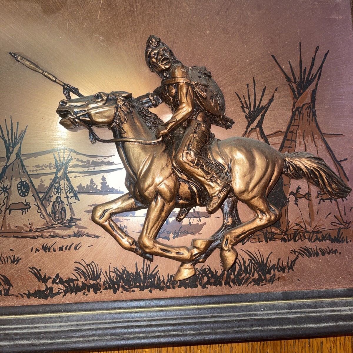 FRAMED JOHN LOUW COPPER 3D WALL ART NATIVE AMERICAN TEPEE HORSE | eBay