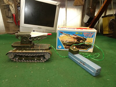 AMAZING VINTAGE RARE MASUDAYA MS-58 MISSILE TANK TIN JAPAN TOY