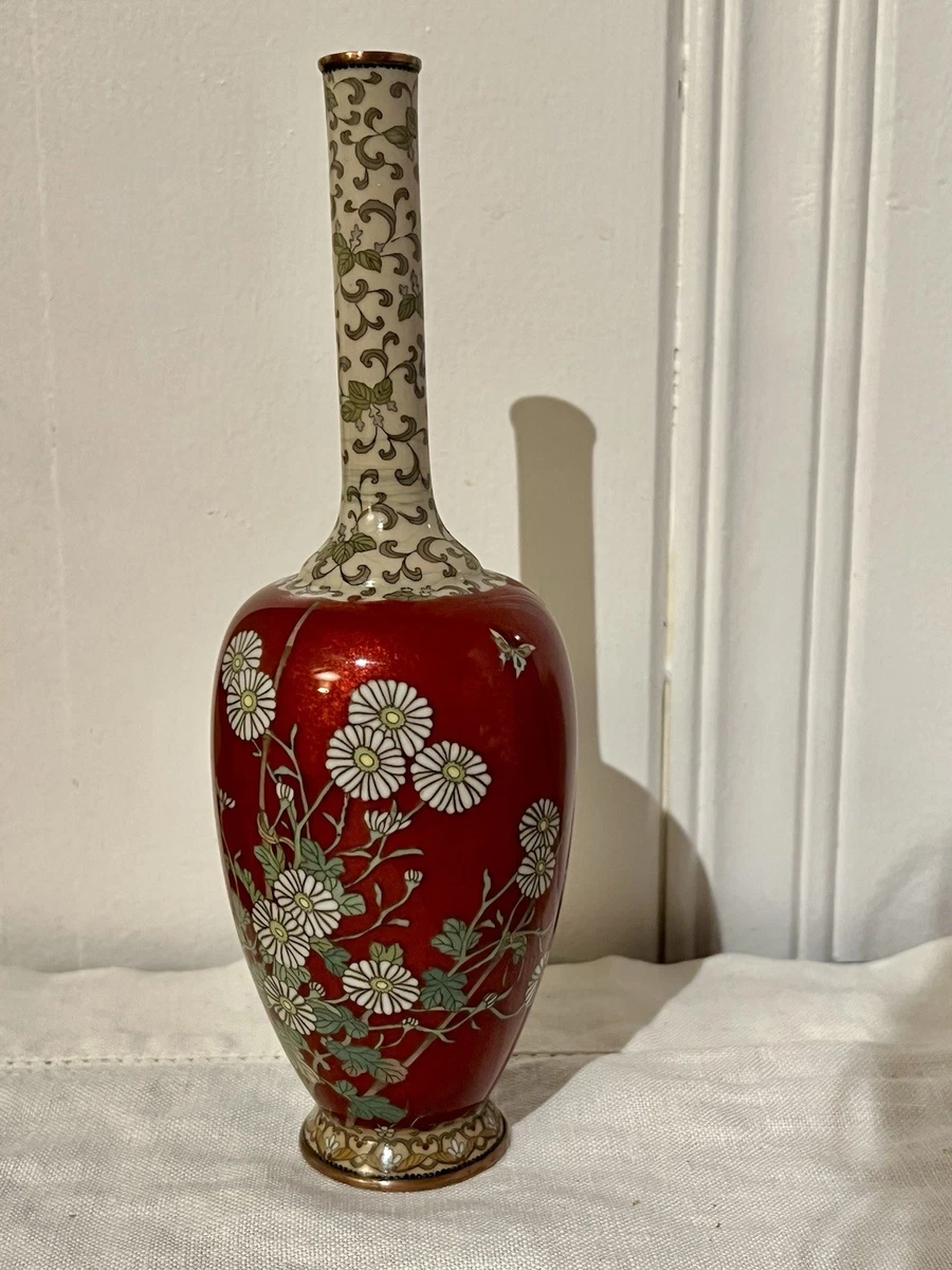 红色景泰蓝1900-1940 年日本花瓶| eBay