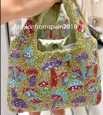 ZARA NEW WOMAN MUSHROOM BEADED MINI BUCKET BAG GREEN 6344/310/500