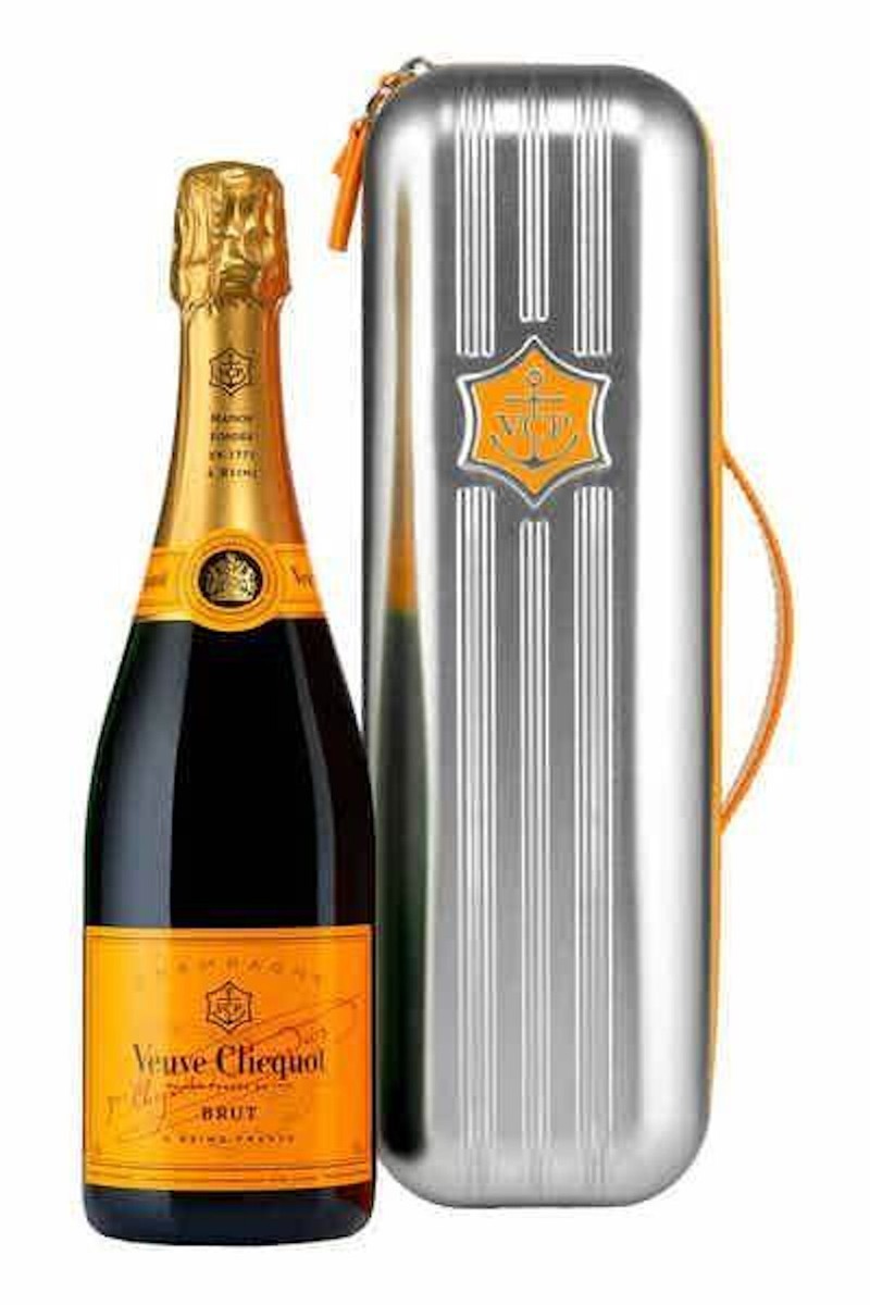 RARE VEUVE CLICQUOT CHAMPAGNE SILVER METAL SUITCASE TRUNK TIN BOX