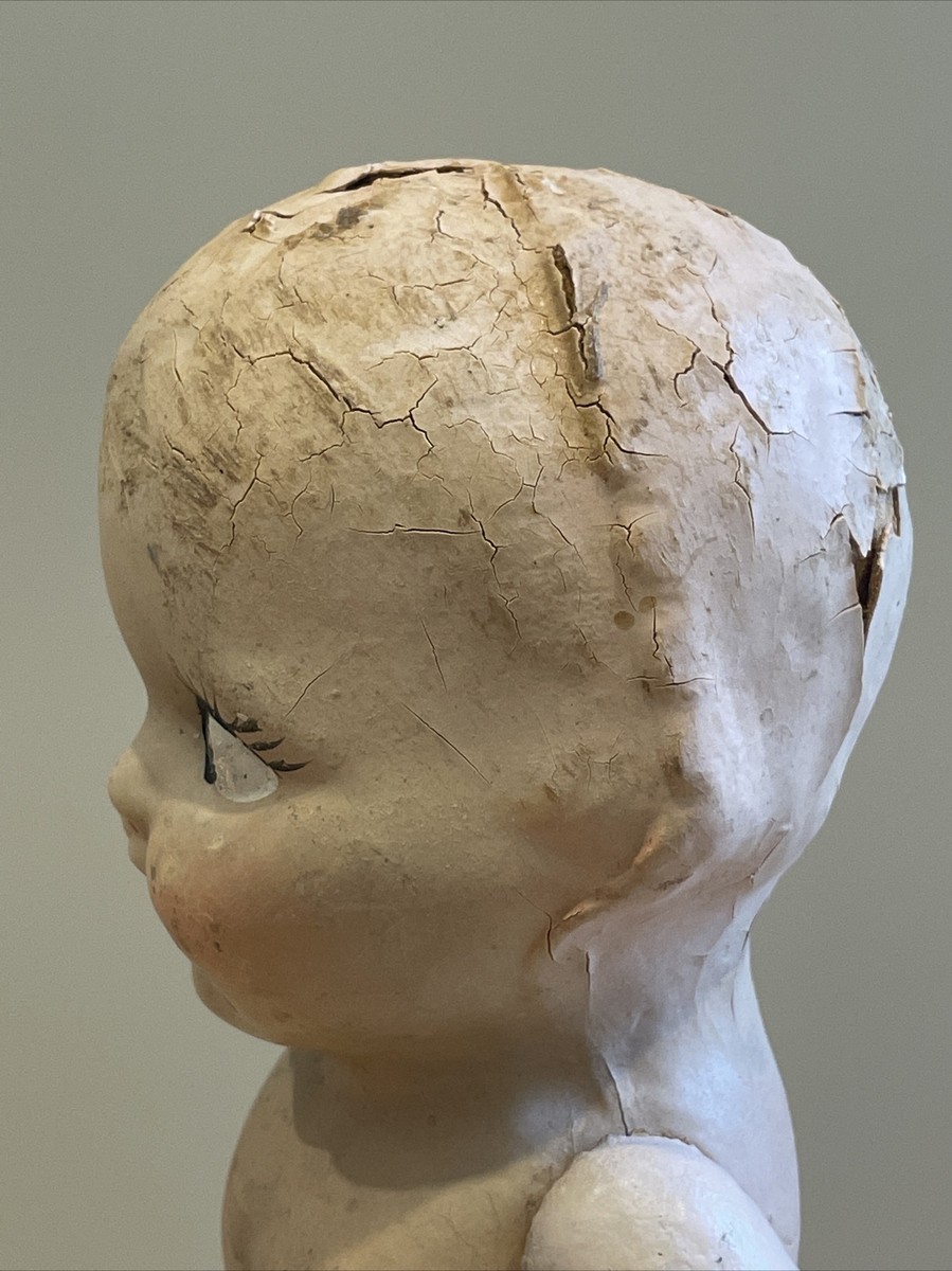 Antique 1910-1920's Kewpie Creepy Composite Baby Doll Silver Boots