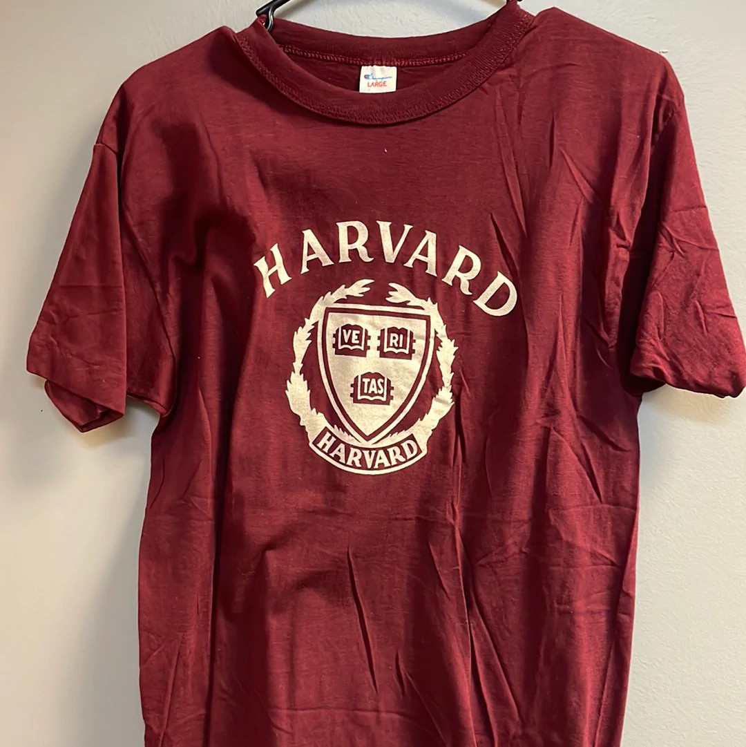 Men's Large Size Champion Vintage Maroon Harvard Short-Sleeve T