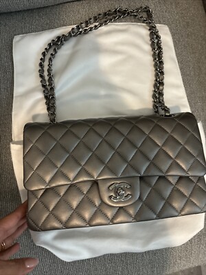 Chanel Classic Flapbag Medium Satin Ruthenium Color | eBay