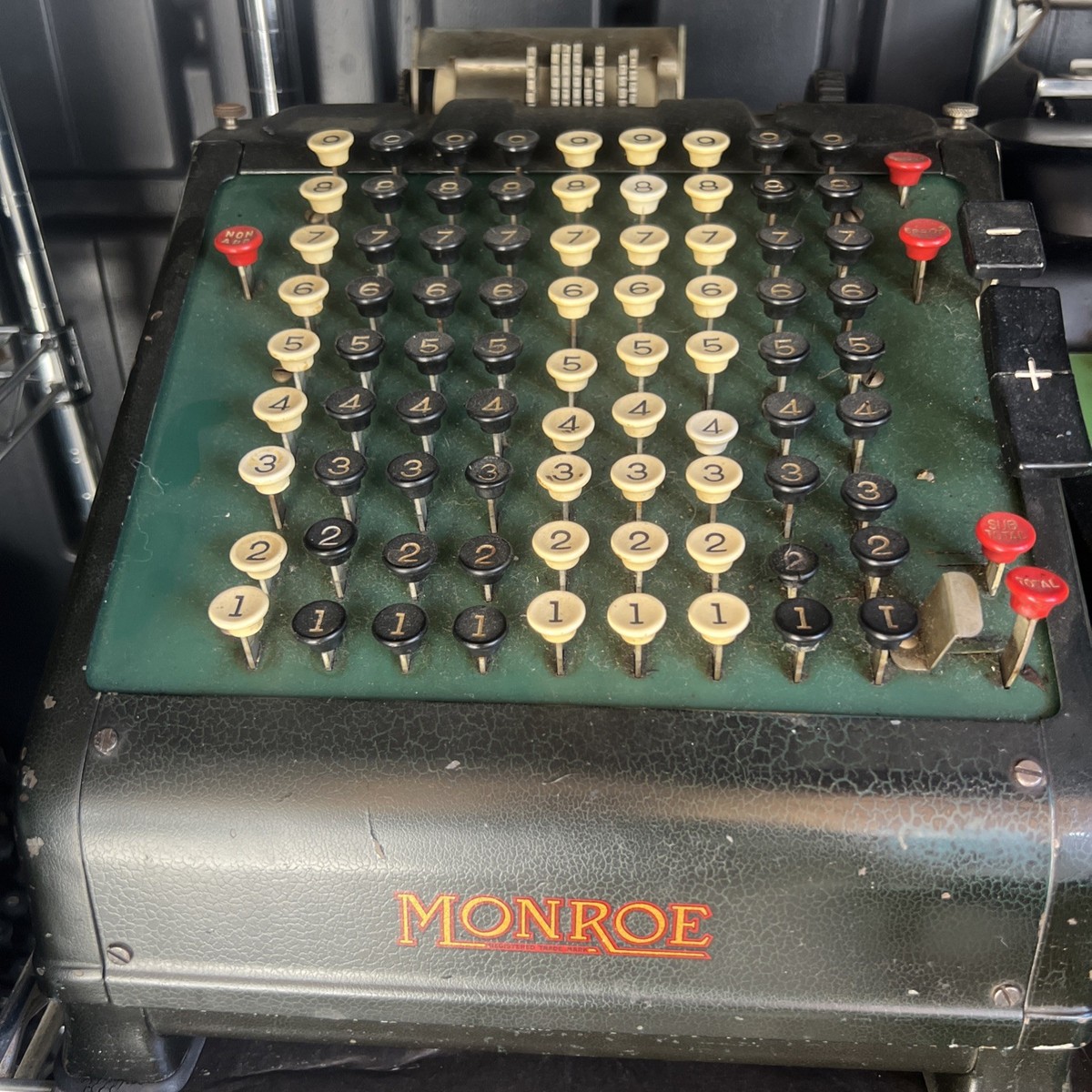 Vintage Monroe Mechanical Adding Machine – Early Office Calculator