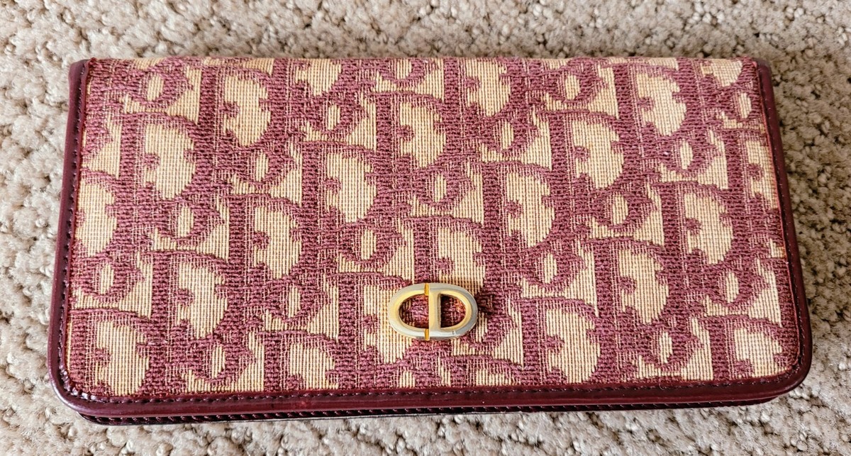 AUTH CHRISTIAN DIOR VINTAGE TROTTER PATTERN CANVAS BI-FOLD LONG
