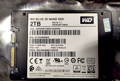 Western Digital WD Blue 2TB 3D NAND SATA SSD, 2.5