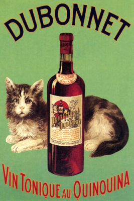 DUBONNET VIN TONIQUE AU QUINOUINA LIQUOR DRINK BROWN CAT VINTAGE