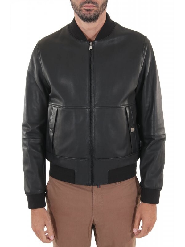 BOSS Lambskin Leather Moto Bomber Jacket - Black - 36 R | eBay