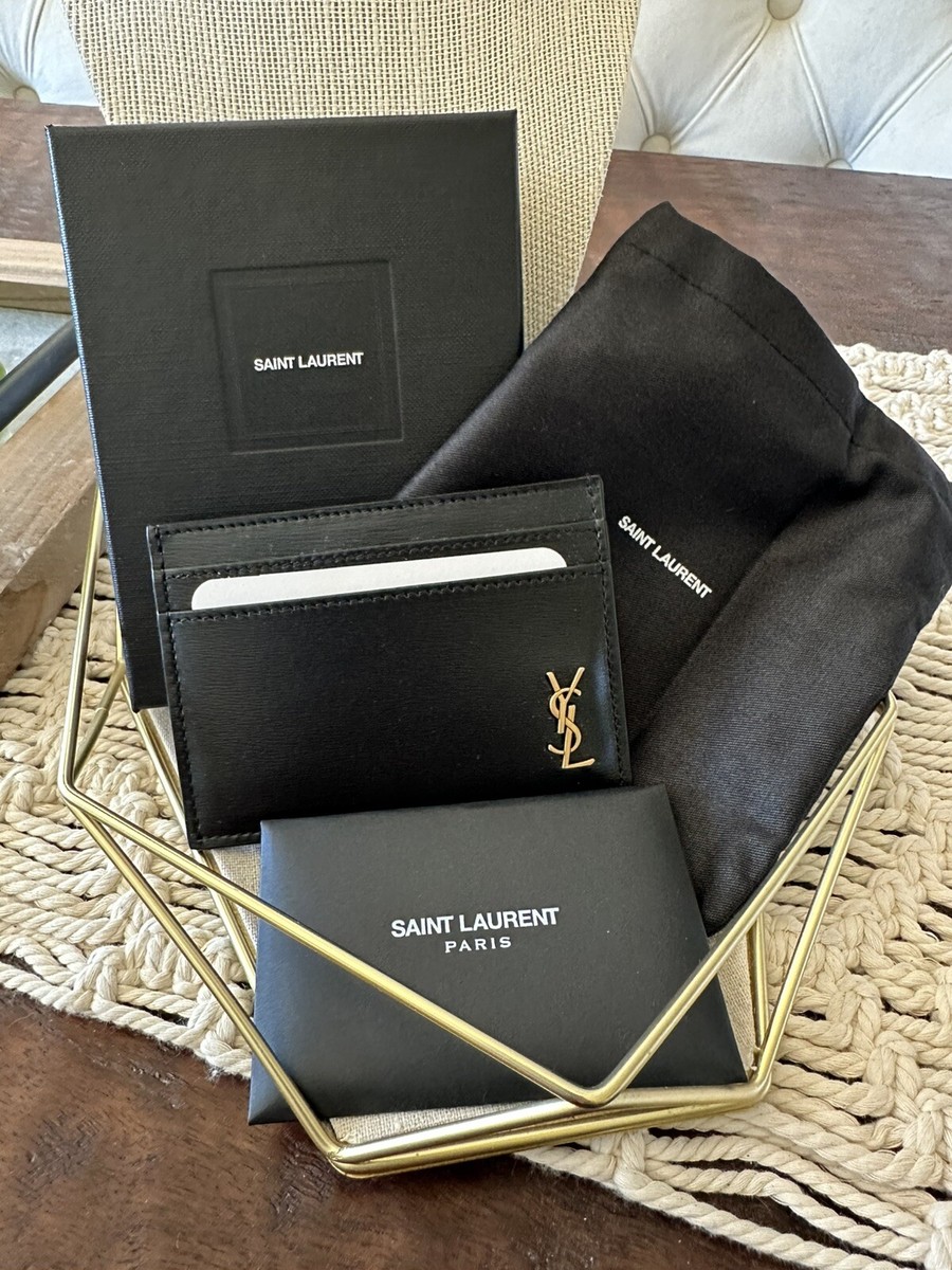YSL Tiny Cassandre Credit Card Case In Black/Gold - New With Tags