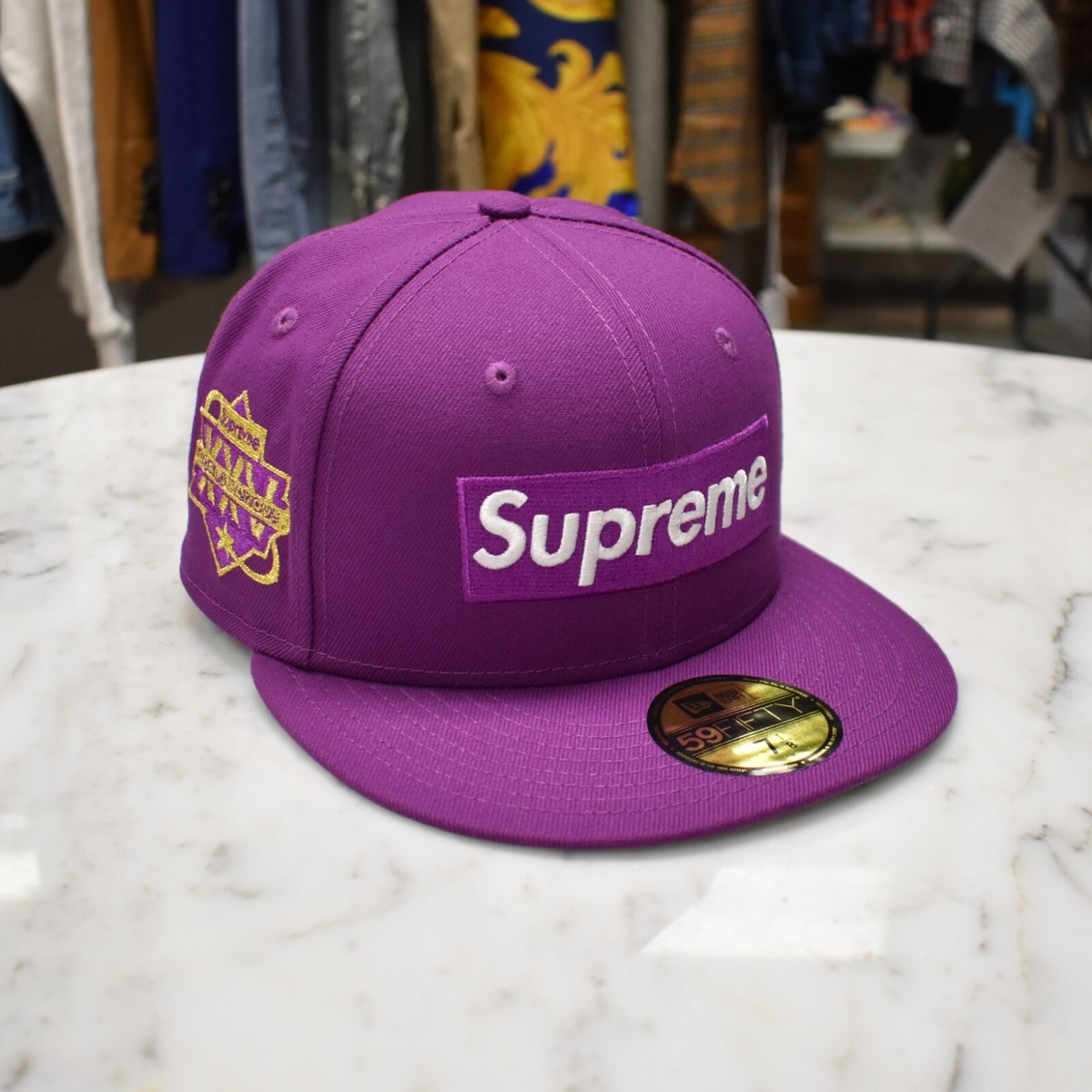 NWT Supreme New Era Purple Box Logo Championship Hat Cap 7 1/8