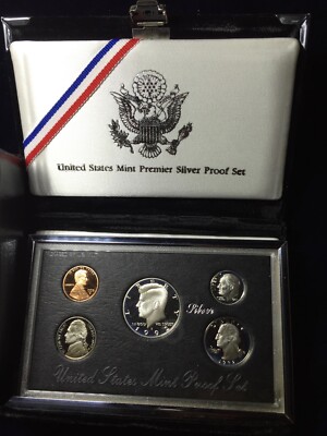 1992 US Mint Premier Silver Proof Set 5 Piece Silver Set Box & COA