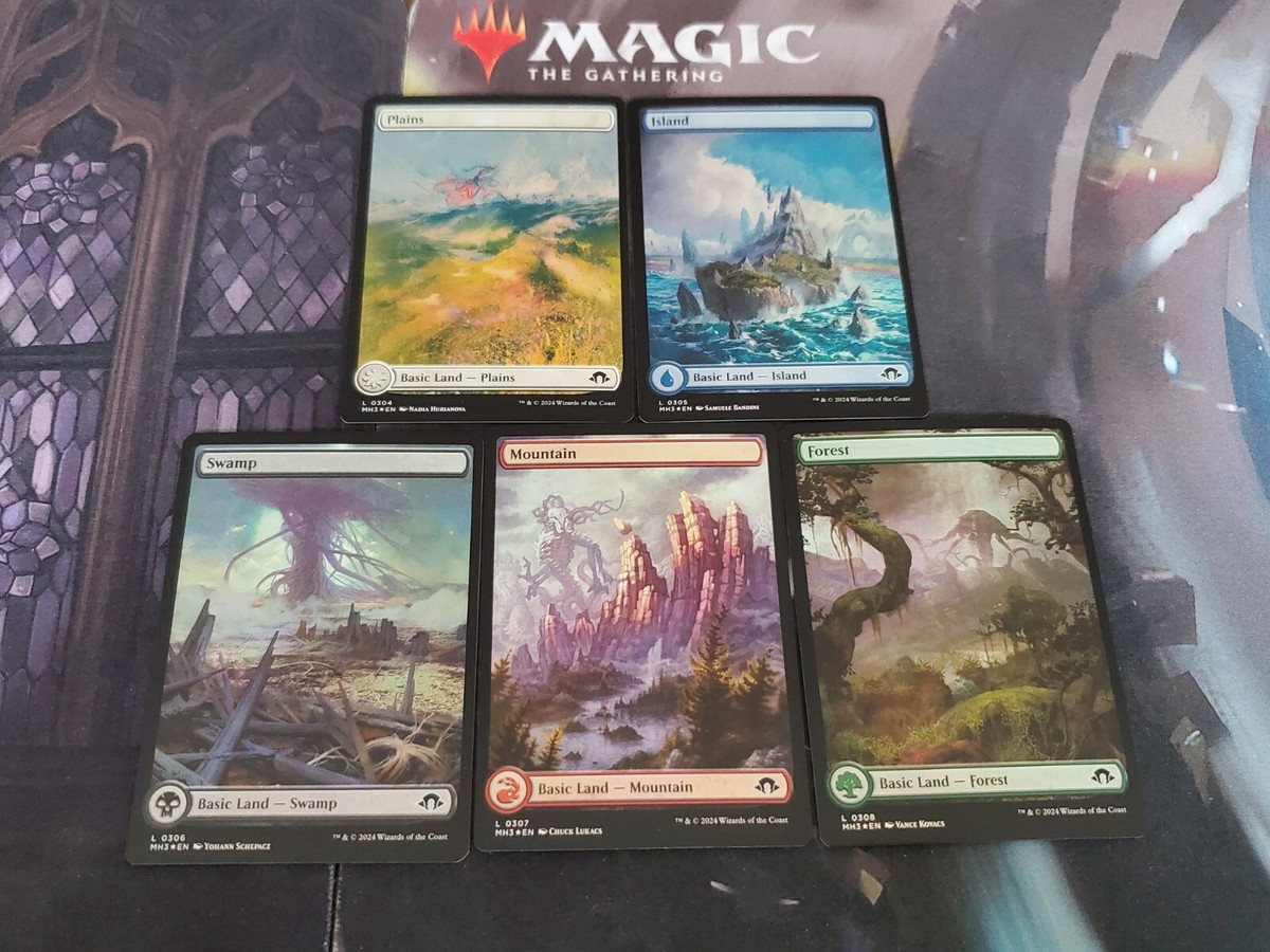 Mtg. Modern Horizons 3. Foil. Full Art Basic Land Set of 5. Pack