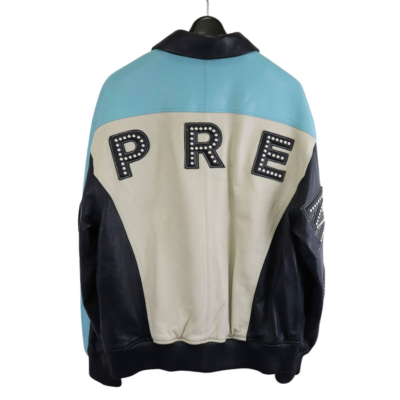 Supreme Studded Arc Logo Leather Jacket Size M 2018SS White/Blue