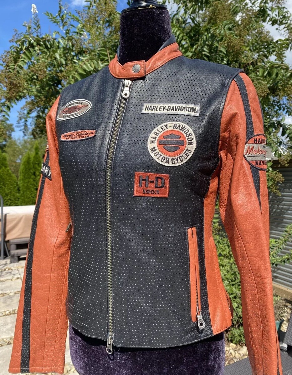Harley Davidson Women WHIRLWIND Leather Jacket XS Racing Orange