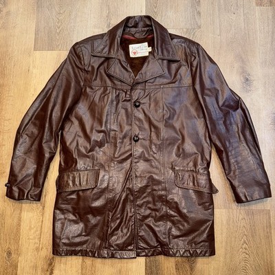 Vintage Sears Leather Jacket Mens 60s 70s Trench Coat Pimp Disco