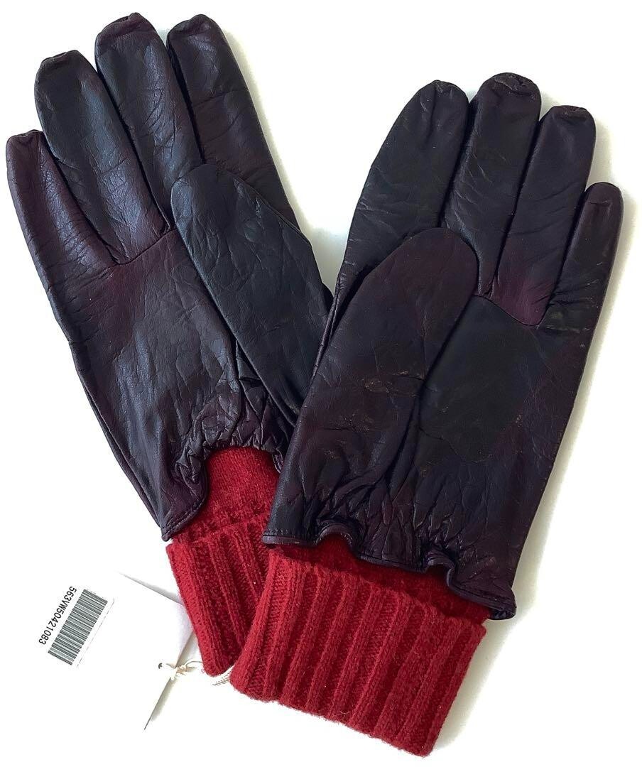 Brand New Vivienne Westwood Lamb Leather & Rib Knit Gloves in Red