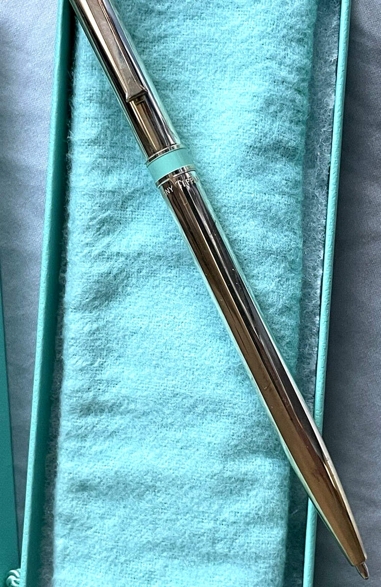 NWOT TIFFANY & CO 925 STERLING SILVER BALLPOINT PEN BLUE ENAMEL