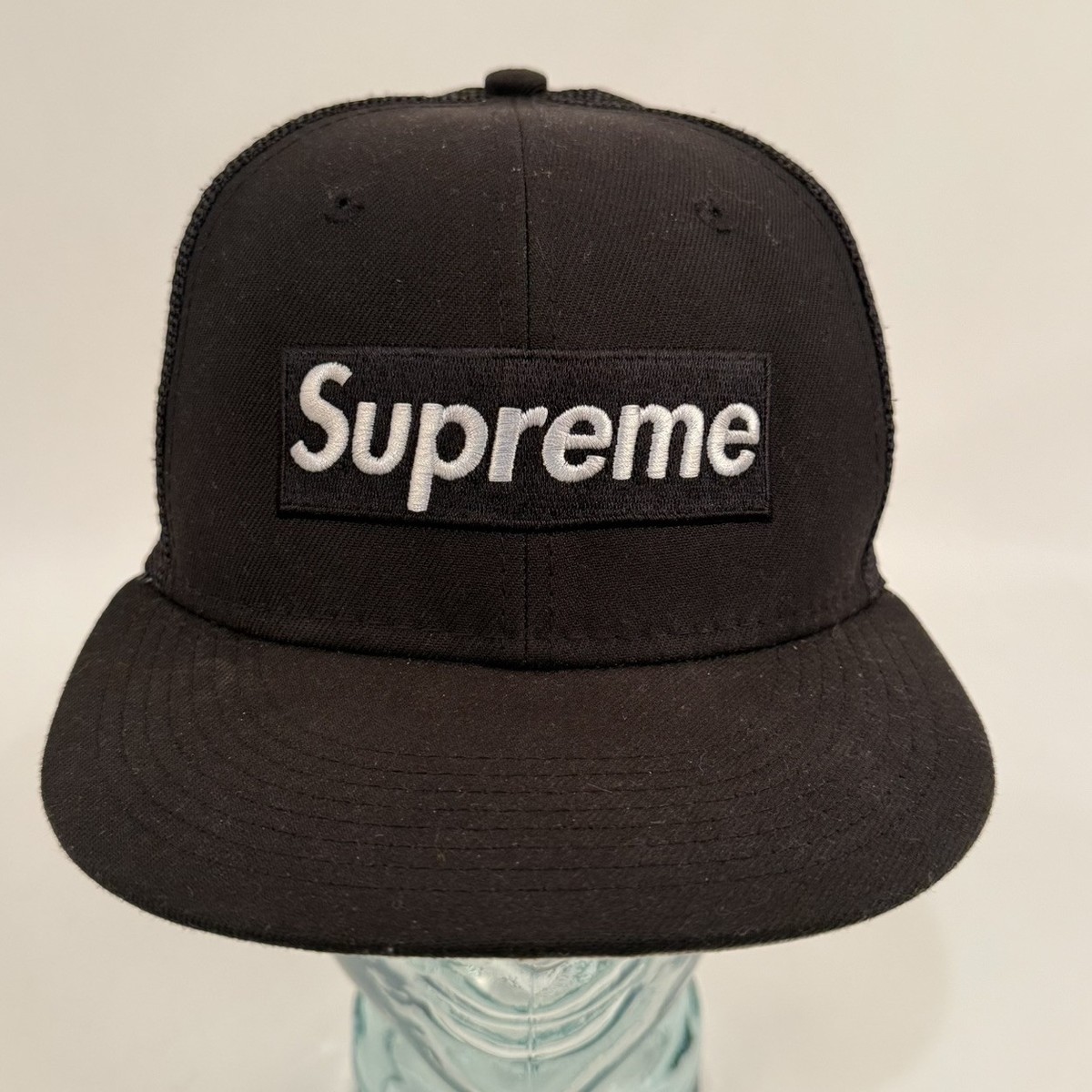 SUPREME X NEW ERA Fitted Hat Cap 7 1/4 Black World Famous Preloved