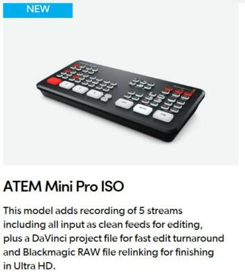 Blackmagic ATEM Mini Pro ISO HDMI Live Stream Switcher Multi-view