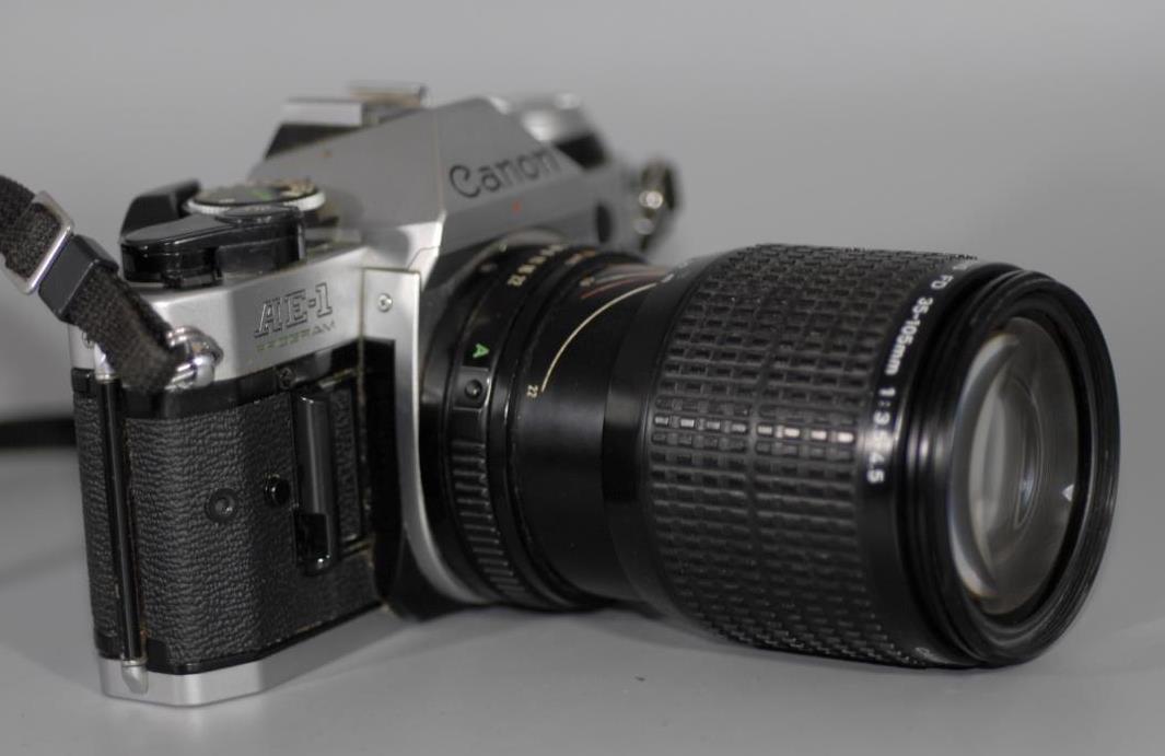Canon AE-1 Program with Canon 35-105mm f3.5 FD Macro zoom lens AE1
