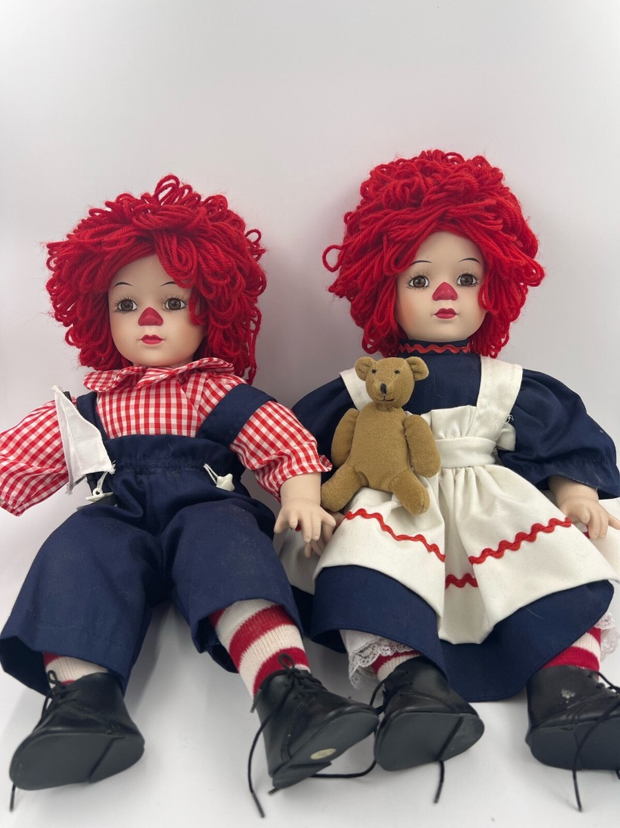Raggedy Ann & Andy porcelain Doll Pair Vintage 16