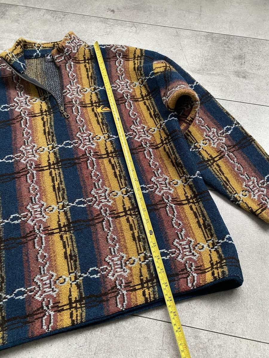 Vintage 80s Quiksilver Knitting Printed Half Zip Jacket Size M