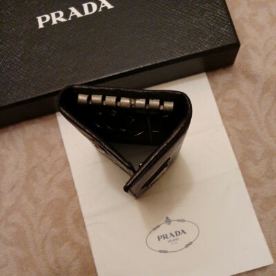 PRADA Saffiano Leather Key Case 6 Keys Black Triangle Logo Calf