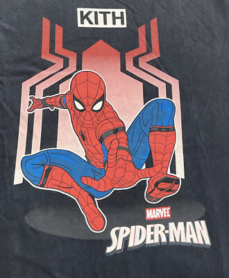 Kith Men's Marvel Spider-Man Tee Cotton Long Sleeve Black Size M