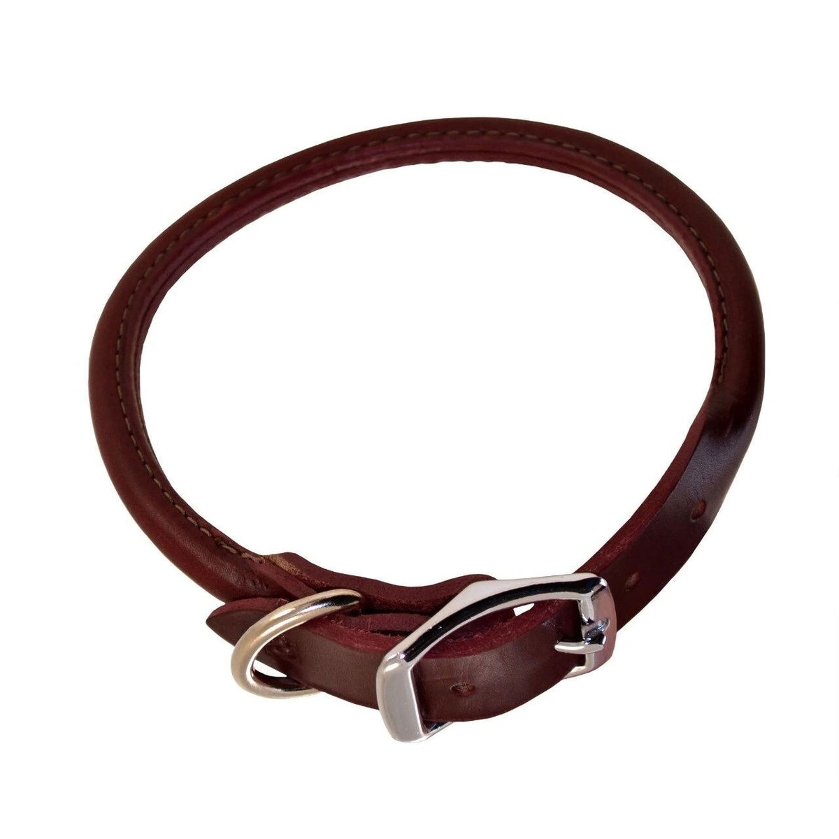 USA MADE Premium LATIGO LEATHER ROLLED DOG COLLAR BROWN&NICKEL