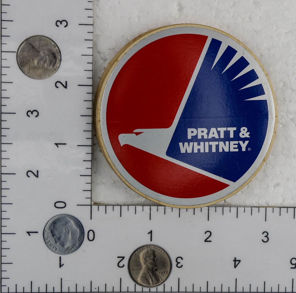 RARE 1980s Pratt & Whitney Eagle Logo 3 Inch Peel-N-Stick Round
