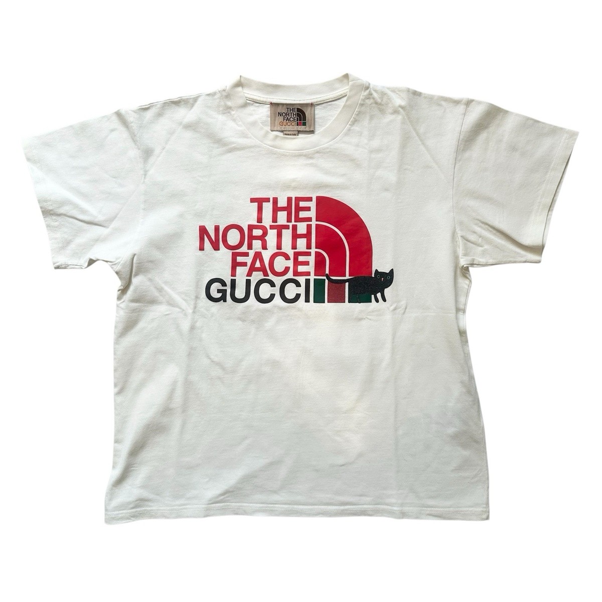 The Nort Face X Gucci Off White Cat Print Red Logo T-Shirt Size M