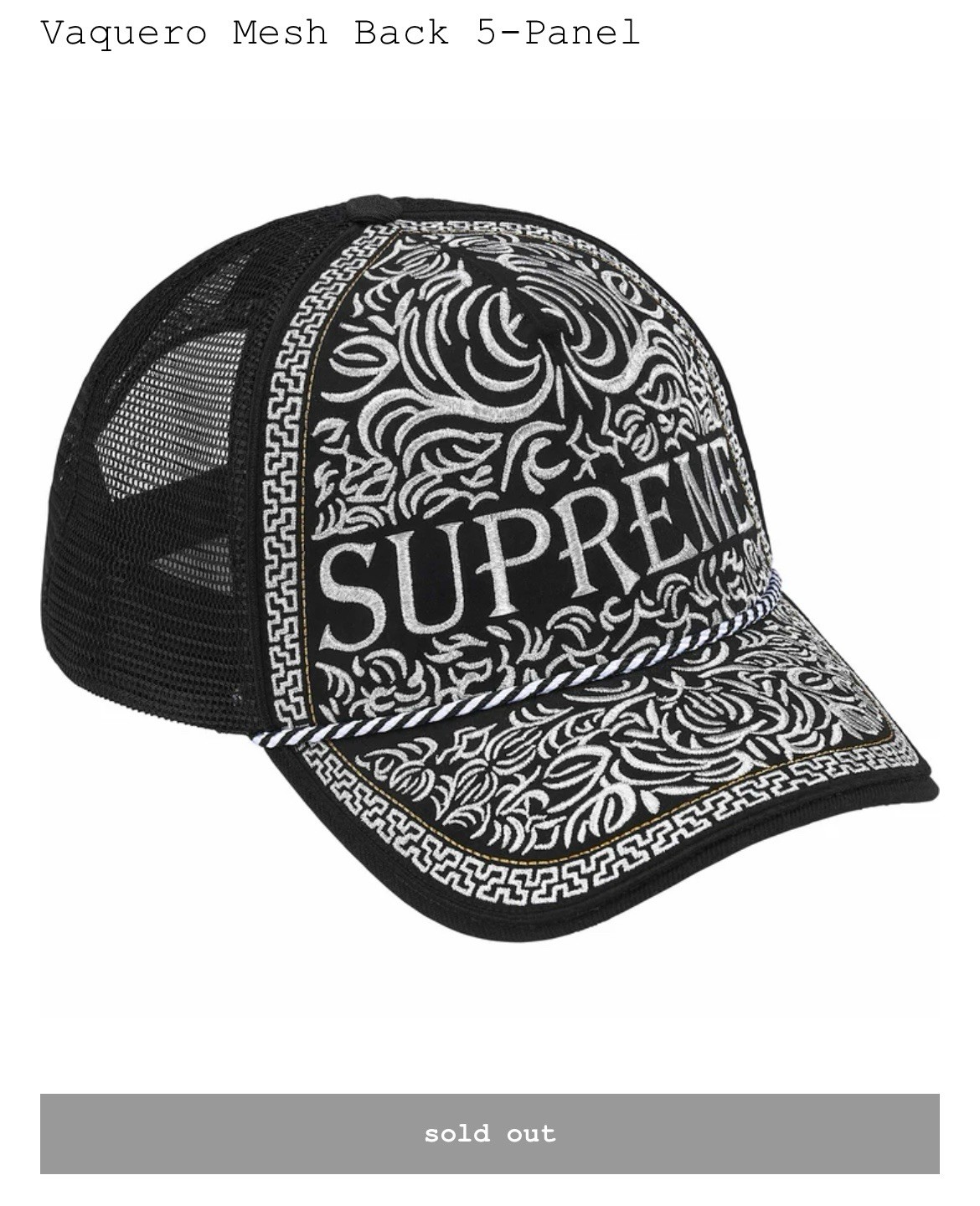 IN HAND Supreme Vaquero Mesh 5 Panel Hat Cap Fast Free Ship🔥 | eBay