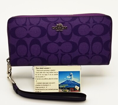 COACH C4452 Sports Purple Signature Long Zip Wallet with Fuji JP