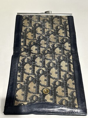 Vtg. CHRISTIAN DIOR Trotter Blue Monogram Canvas &Leather Wallet