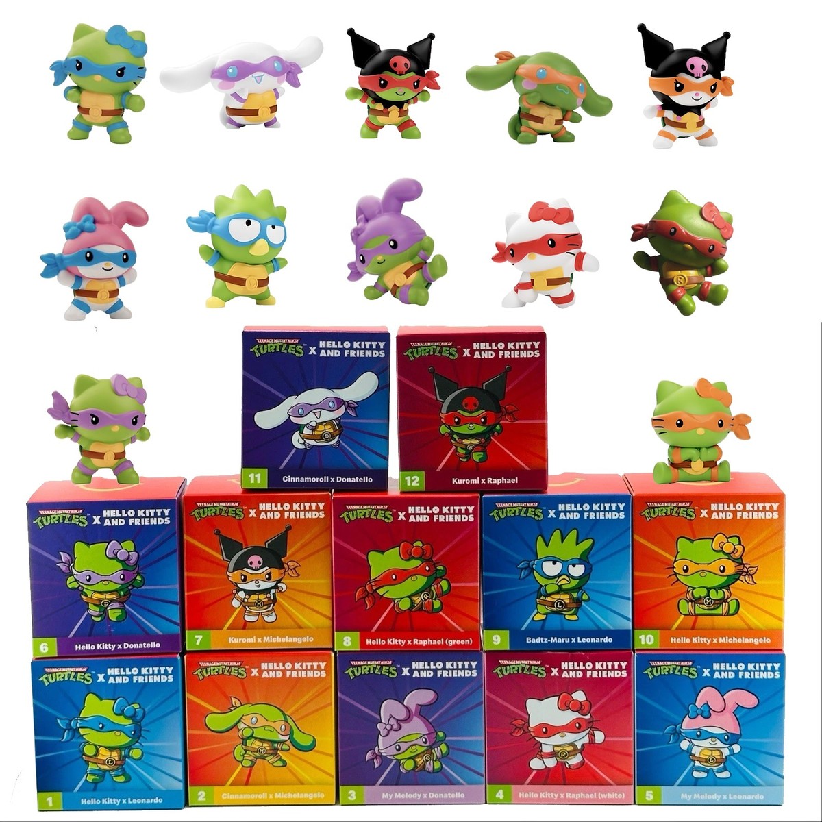 1-Set (12PCS) 2025 Teenage Mutant Ninja Turtles Hello Kitty Happy