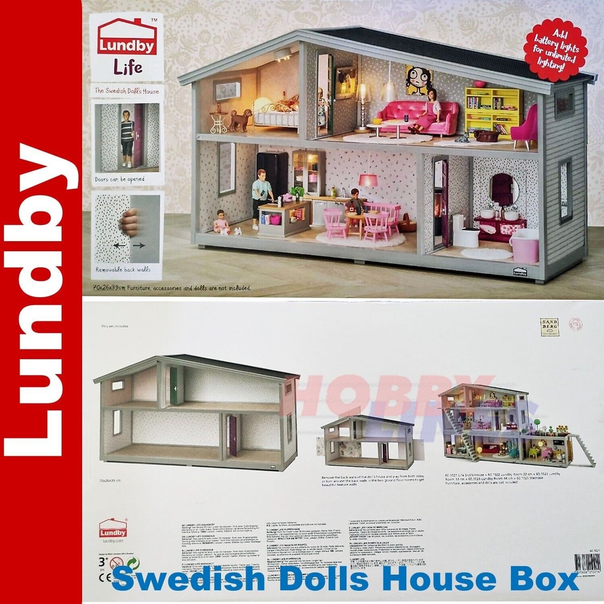 Lundby LIFE DOLL'S HOUSE 4 rooms Dolls House extendable 1:18 scale