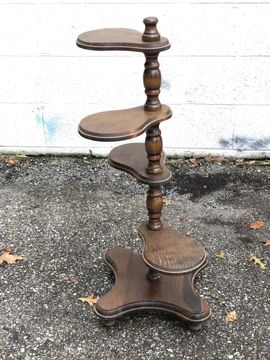Vintage Wood 4 Tier Paddle Plant Stand MCM Display Shelf