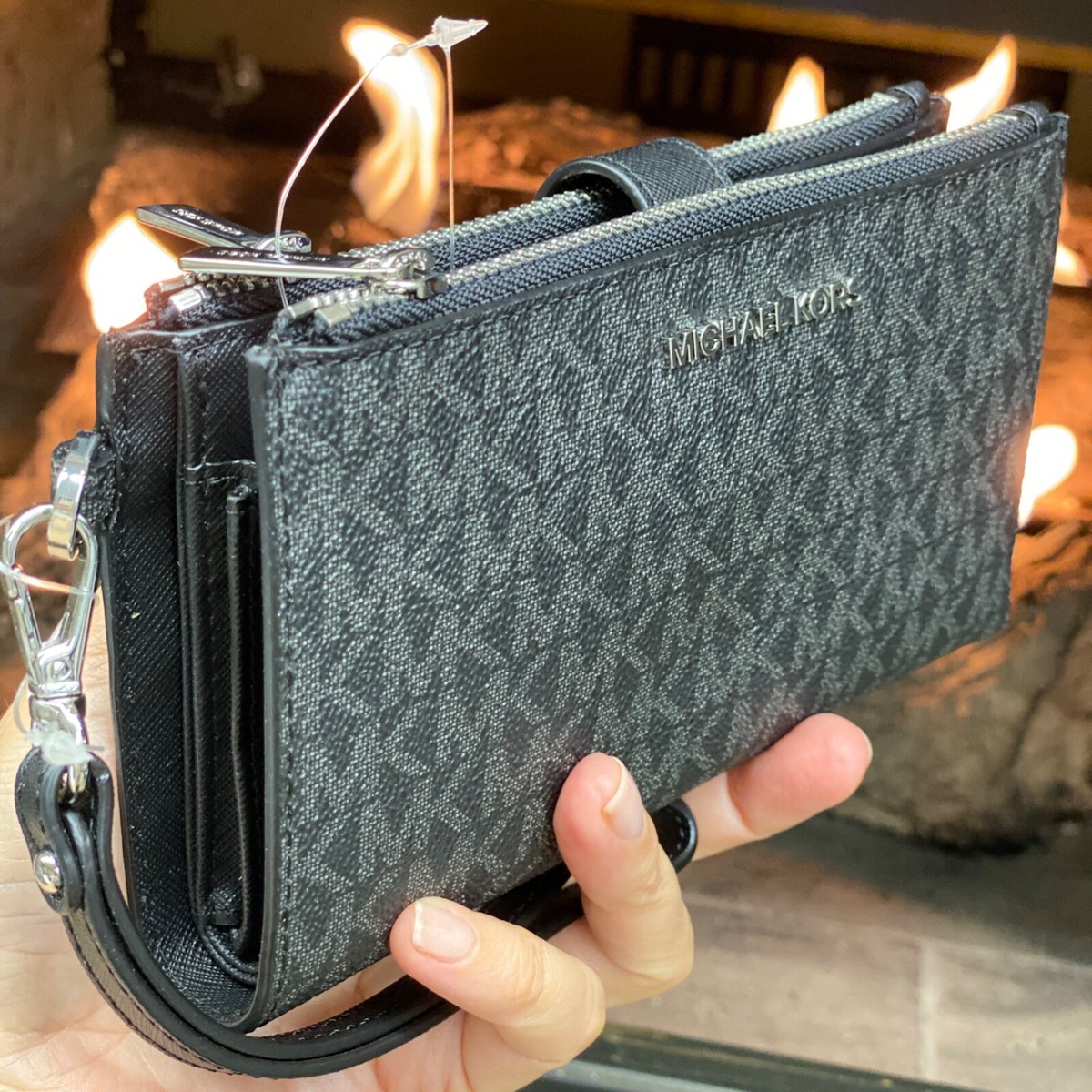 Michael Kors Jet Set Travel Double Zip Wristlet Wallet MK Logo