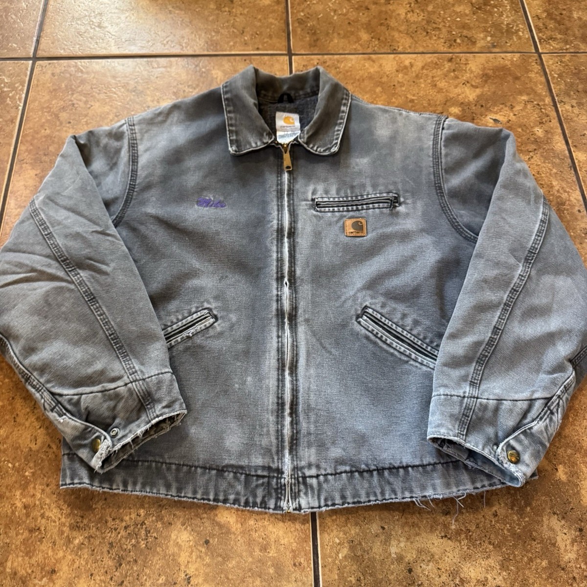 Vtg J97 PTL Carhartt Detroit Jacket Blanket Lined Petrol Gray