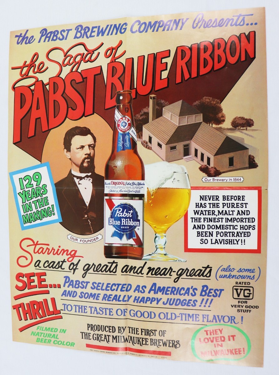VINTAGE Saga of Pabst Blue Ribbon Beer 17x22 Folded Poster | eBay