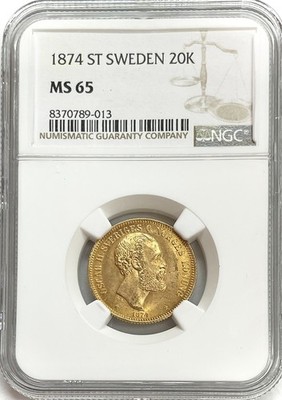 1874 ST GOLD SWEDEN 20 KRONOR OSCAR II COIN NGC MINT STATE 65 | eBay