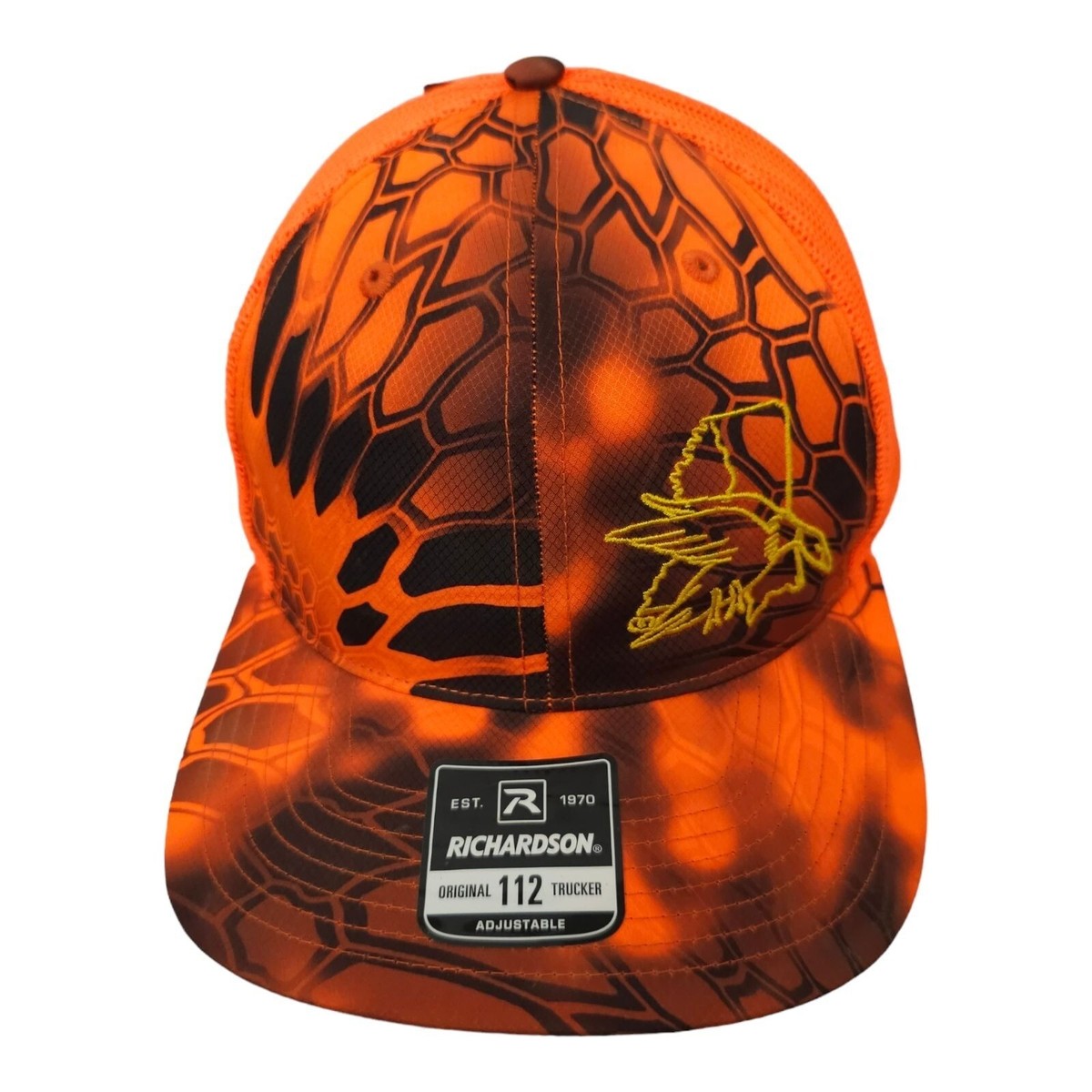 Kryptek Hunter Orange Black Mesh Snapback Cap Trucker Hat Duck