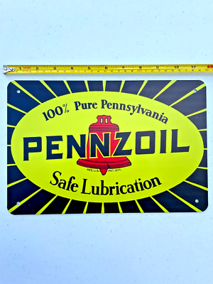 Pennzoil Motor Oil Tin Sign Gasoline Lube Logo Man Cave Vintage