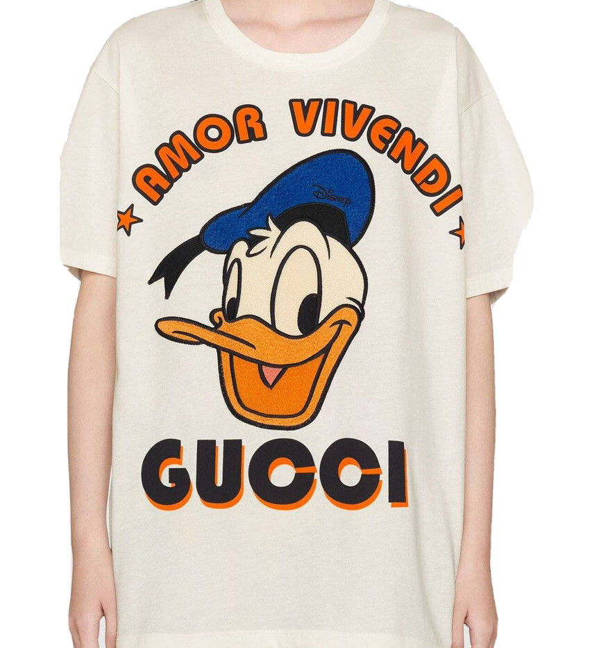 Gucci Donald Duck Amor Vivendi Ivory Jersey T-Shirt XS (Oversized